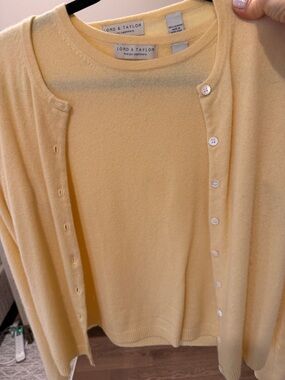 Lord & Taylor Pale Yellow Cashmere Cardigan Set